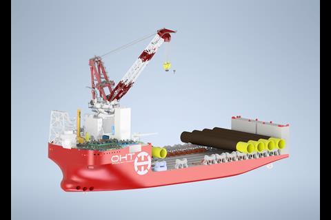 OHT's offshore wind foundation installation newbuilding, Alfa Lift, will feature MacGregor's monopile installation solution. (credit: MacGregor)